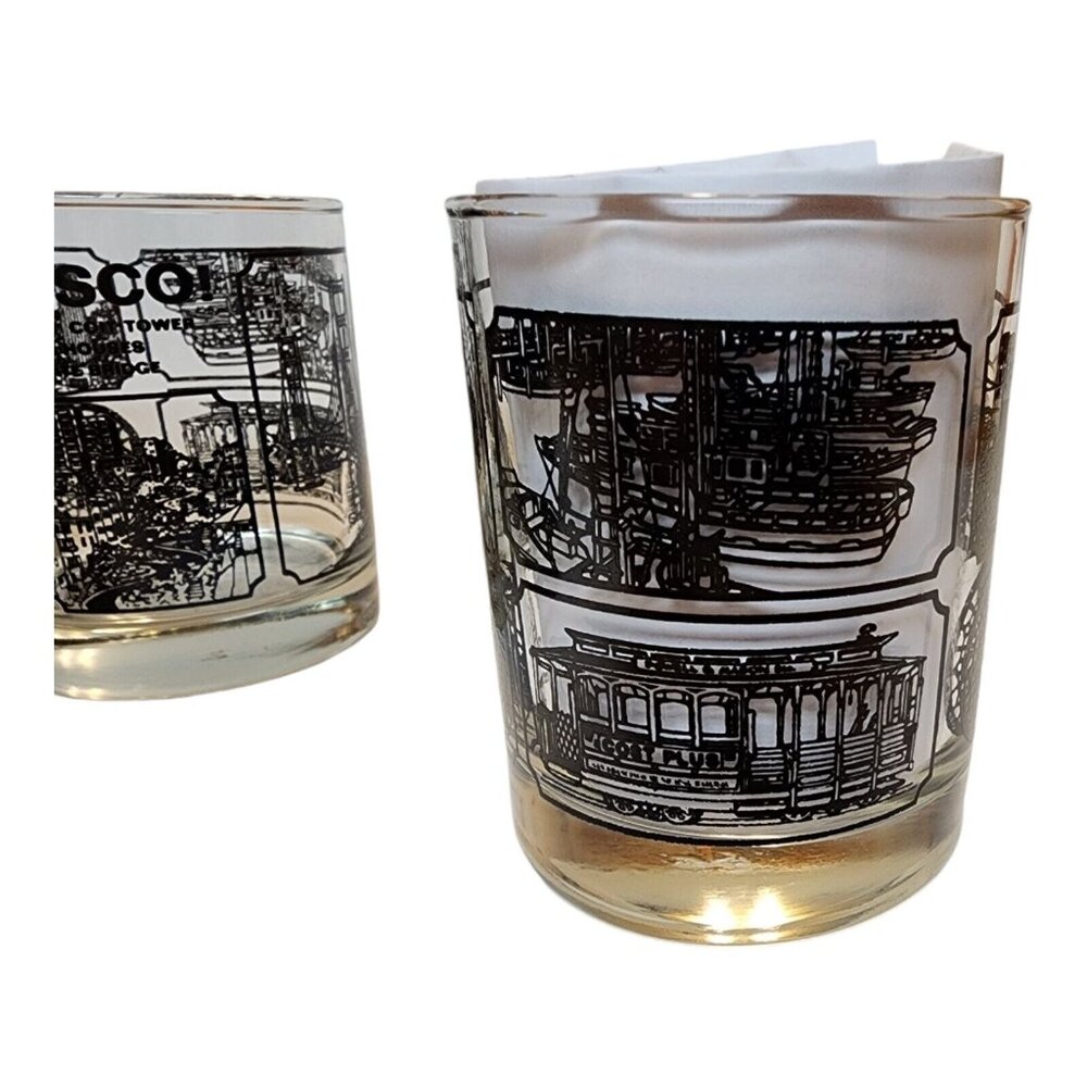 5 Vintage 1960s Libbey Lowball Whiskey Glasses San Francisco California Scenes - Picture 4 of 10